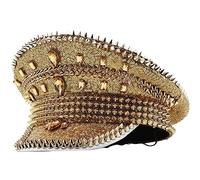 LIANXUE Bejeweled Chapeau de capitaine en cristal Béret Chapeau de marin pour enterrement de vie de jeune fille Chapeau de sergent polyvalent pour club, scène, bar, coton et polyester