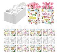 Lianxuia Lot de 24 sacs cadeaux à colorier avec poignées pour la fête des mères - Sacs à friandises en papier - Décorations de fête pour le printemps