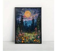 lianyibo 1 affiche d'art représentant des fleurs sauvages au clair de lune et des bois - Pleine lune sur la nature enchantement mystique de minuit décoration d'intérieur 60 x 90 cm sans cadre