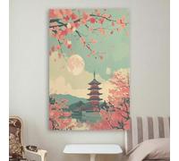lianyibo 1 affiche de paysage japonais en fleurs de cerisier art mural rétro vintage peinture sur la nature décoration de salon cadre 50 x 70 cm