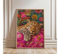 lianyibo 1 affiche sur toile représentant un léopard endormi, motif floral coloré, imprimé, décoration murale pour salon, cadre 80 x 120 cm
