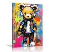 lianyibo 1 pcs DJ Teddy Bear Graffiti Abstrait Moderne Peinture à l'huile Toile Mur Art Impression Affiche, Bar Enfants Chambre Maison Décoration Murale 70x100 cm Sans Cadre