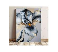 lianyibo 1 pièce d'art mural moderne abstrait floral sur toile élégant imprimé de fleurs d'iris bleu et or pour décoration de salon et de chambre à coucher cadre 70 x 110 cm