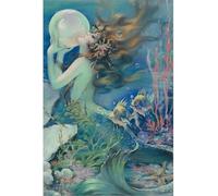 lianyibo 1 pièce de décoration murale en toile avec motif de sirène, image de sirène imprimée, décoration d'intérieur, 40 x 60 cm, avec cadre
