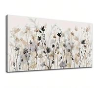 lianyibo 1 pièce, toile florale abstraite, art mural, gris, crème, blanc, herbe, fleurs, paysage moderne, peinture, œuvre d'art botanique, décor, 70 x 140 cm, sans cadre