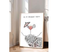 lianyibo 1 poster mural mignon en forme de tête de yak, citation moderne « C’est vendredi ? », décoration murale pour chambre, bar ou bureau (30 x 40 cm/sans cadre)