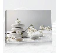 lianyibo 1 tableau mural zen en pierre blanche, impression sur toile, orchidée blanche, style spa, affiche moderne pour la décoration intérieure (20 x 30 cm/cadre intérieur)