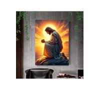 lianyibo 1 Tableau sur toile représentant Jésus priant devant le soleil, affiche décorative pour salon ou salle de bain (60 x 90 cm, sans cadre)