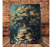 lianyibo 1 tableau sur toile représentant l'Arbre de la Connaissance, une œuvre d'art murale inspirée des livres, imprimée en giclée, pour la décoration du salon (60 x 90 cm/cadre intérieur)