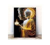 lianyibo 1 tableau sur toile représentant un Bouddha avec une fleur de lotus lumineuse et une aura dorée, idéal pour la décoration du salon ou du bureau (50 x 70 cm/cadre intérieur)