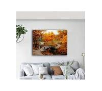 lianyibo 1 tableau sur toile représentant un paysage d'automne, une forêt avec un pont de pierre enjambant un ruisseau, idéal pour la décoration du salon (70 x 100 cm avec cadre intérieur)