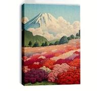 lianyibo 1 tableau sur toile représentant un paysage japonais - Affiche florale représentant un mont et un jardin d'azalées idéale décoration du salon ou de la chambre (50 x 75 cm/cadre intérieur)