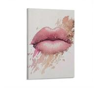 lianyibo 1 toile aquarelle lèvres roses - Décoration murale moderne, abstraite et glamour pour chambre, salon ou bureau (40x60cm/cadre intérieur)