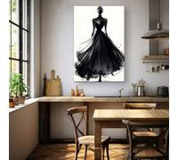 lianyibo 1 toile élégante en noir et blanc représentant une silhouette de femme - Art abstrait minimaliste moderne au trait, pour décoration de maison ou de bureau, 50 x 70 cm, sans cadre