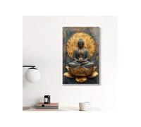 lianyibo 1 toile murale abstraite moderne représentant un Bouddha - Lotus doré et bleu - Décoration de salon ou de chambre à coucher (80 x 120 cm, sans cadre)