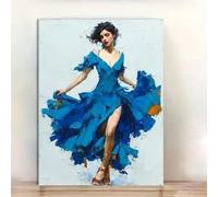 lianyibo 1 toile murale élégante représentant une danseuse espagnole, robe bleue expressive, peinture flamenco, affiches, impressions, décoration de salon (70 x 100 cm, sans cadre)
