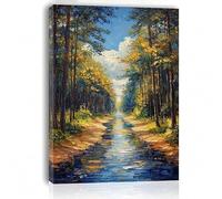 lianyibo 1 toile murale représentant un chemin forestier paisible avec des arbres luxuriants et de magnifiques reflets dans l'eau (50 x 75 cm, sans cadre)