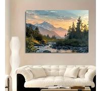 lianyibo 1 toile murale représentant un coucher de soleil majestueux sur une rivière et une montagne, paysage serein, pour un salon, une chambre ou un bureau, cadre 80 x 120 cm