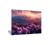 lianyibo 1 toile murale représentant un coucher de soleil sur la montagne avec des fleurs roses, affiche d'art romantique et nature, décoration de salon ou de bureau (20 x 30 cm, cadre intérieur)