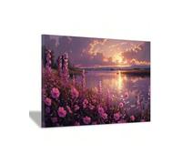 lianyibo 1 toile murale représentant un lac au coucher du soleil avec des fleurs roses, affiche d'art nature et romantique pour décoration de salon ou de bureau (30 x 40 cm, cadre intérieur)