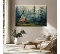lianyibo 1 toile murale représentant un tipi de forêt brumeuse, impression de paysage boisé, œuvre d'art nature paisible, décoration d'intérieur bohème, cadre 50 x 75 cm