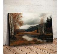 lianyibo 1 toile murale rustique représentant un paysage d'automne, impression de paysage boisé paisible, bouleaux et reflets sur un lac, 40 x 60 cm, sans cadre