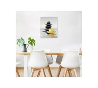 lianyibo 1 toile murale Zen Nénuphar, fleur jaune et papillon avec pierre Zen grise sur l'eau, décoration de chambre (70x100cm/sans cadre)
