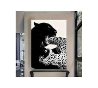 lianyibo 1 toile représentant deux léopards se battant, tableau mural, contraste noir et blanc, décoration (40 x 60 cm, sans cadre)