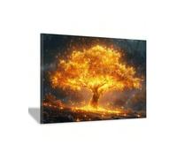 lianyibo 1 toile représentant un arbre doré flamboyant avec des braises incandescentes, art mural, affiche d'art dramatique et fantastique, décoration de salon (20 x 30 cm, cadre intérieur)
