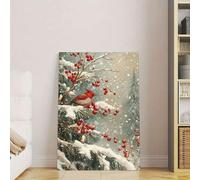 lianyibo 1 toile représentant un oiseau cardinal rouge sur une branche de pin enneigée, décoration murale sur le thème de la nature hivernale, pour salon, chambre à coucher, cadre 80 x 120 cm