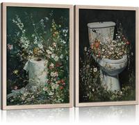 lianyibo 2psc Bathroom Wall Art Floral Canvas Prints Fun Plant Theme Paintings Gallery Grade Artwork Creative Posters Home Decor(60x80x2/Inner frame)