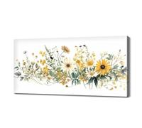 lianyibo Affiche murale Fleurs sauvages jaunes | Impression sur toile Fleurs des prés Aquarelle Botanique Florale Décoration intérieure (75x150cm/cadre intérieur)