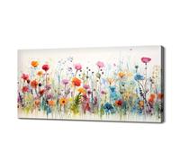 lianyibo Affiche murale « Prairie fleurie colorée » | Impression sur toile « Fleurs des prés » - Décoration florale botanique (75 x 150 cm/Sans cadre)