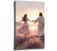 lianyibo affiche murale sur toile représentant Jésus dansant avec une femme, imprimé coucher de soleil, champ de fleurs, peinture murale esthétique chrétienne, cadre 50 x 75 cm