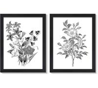 lianyibo Affiches botaniques bohèmes vintage, art mural sur toile floral noir et blanc, œuvre d'art rustique pour la décoration du salon (20x30cmx2/sans cadre)
