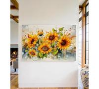 lianyibo Aquarelle Sunflowers Imprimé sur toile pour mur, Rustique Campagne Décoration, Floral Art mural,Tournesol Fleur Décoration maison (60x80cm/Cadre intérieur)