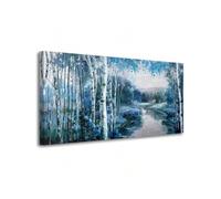 lianyibo Arbre mural bleu arbre de vie toile nature sarcelle peinture abstraite paysage moderne œuvre d'art maison bureau décoration (70x140cm/cadre intérieur)