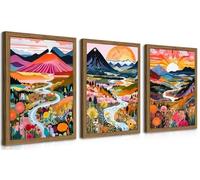 lianyibo Boho Colorful Wall Art, Abstract Watercolor Mountain Landscape Living Room Wall Decor Painting, Modern Flower Prints(60x80x3/Inner frame)