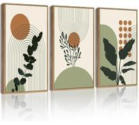 lianyibo Boho Plant Wall Art Green Botanical Abstract Canvas Prints with Leaf & Sun Lines Affiche,s Bedroom Décoration de Salon (20x30cmx3/Sans Cadre)