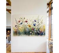 lianyibo Boho Pré de fleurs sauvages Imprimé sur toile, Coloré Aquarelle Floral Art mural Pour Maison de ferme moderne Salon Décoration (20x30cm/Sans cadre)