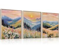 lianyibo Colorful Boho Wildflower Mountain Landscape Canvas Wall Art Modern Natural Scenery Artwork for Living Room,Farmhouse (40x60cmx3/Sans Cadre)