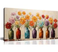 lianyibo Colorful Daisy Floral Canvas Wall Art, Modern Abstract Flower in Vase Affiche,s Prints for Living Room Bedroom Decor (75x150cm/Inner frame)