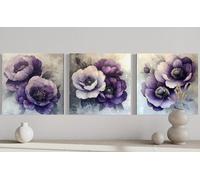 lianyibo Décoration murale florale violette, impressions sur toile de fleurs violettes, lavande et grises, œuvre d'art botanique moderne pour la décoration du salon (60 x 60 cm x 3 / cadre intérieur)