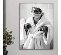 lianyibo Décoration murale rétro représentant une tortue en peignoir, affiches de salle de bain amusantes, jolie tortue imprimée pour salon et chambre à coucher (50 x 70 cm, cadre intérieur)