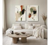 lianyibo Ensemble de 2 toiles abstraites vert olive, marron et noir, style minimaliste moderne, couleurs et formes naturelles (60 x 90 cm x 2 / sans cadre)