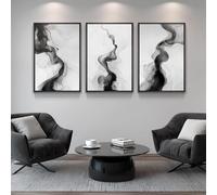 lianyibo Ensemble de 3 grandes toiles abstraites en noir et blanc, peintures minimalistes modernes, décoration pour salon (70 x 100 cm x 3 / cadre intérieur)
