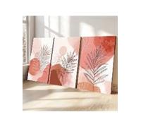 lianyibo Ensemble de 3 tableaux abstraits modernes à motifs de feuilles dorées et roses - Grandes toiles aux tons beige et marron pour le salon (60 x 90 cm x 3 / cadre intérieur)