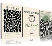 lianyibo Ensemble de 3 tableaux Matisse vert sauge, toile abstraite minimaliste géométrique représentant un soleil levant (50 x 70 cm x 3 / cadre intérieur)