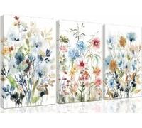 lianyibo Ensemble de 3 toiles aquarelles de marguerites, décoration végétale colorée, impressions de fleurs sauvages roses pour le salon (30 x 40 cm x 3 / cadre intérieur)