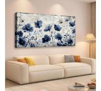 lianyibo Flower Affiche, Canvas Wall Art Modern Blue Floral with White Background Affiche,s Prints for Living Room Office Decor (65x130cm/Inner frame)